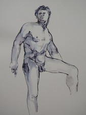 Male nude ink drawing after Pierre-Paul Prud'hon of a standing male nude