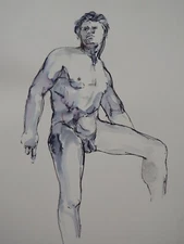 Pen & ink drawing after Pierre-Paul Prud'hon of a standing male nude