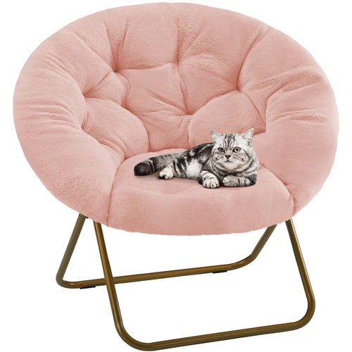 Comfy Saucer Faux Fur Lounge Chair for Bedroom Living Room Flexible Folding Seat - Picture 1 of 8