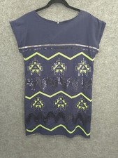 Under Skies Sheath Dress Womens Small Short Dolman Sleeve Lined Sequined Blue