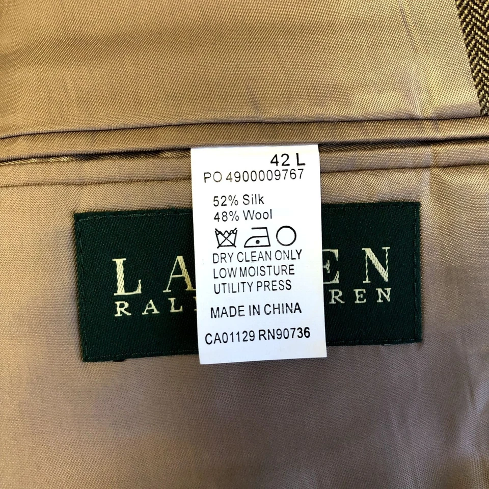 Abrigo Deportivo Ralph Lauren Dorado ESPIGA Chaqueta SEDA Lana Overcheck Blazer 42 R Foto 4 de 4