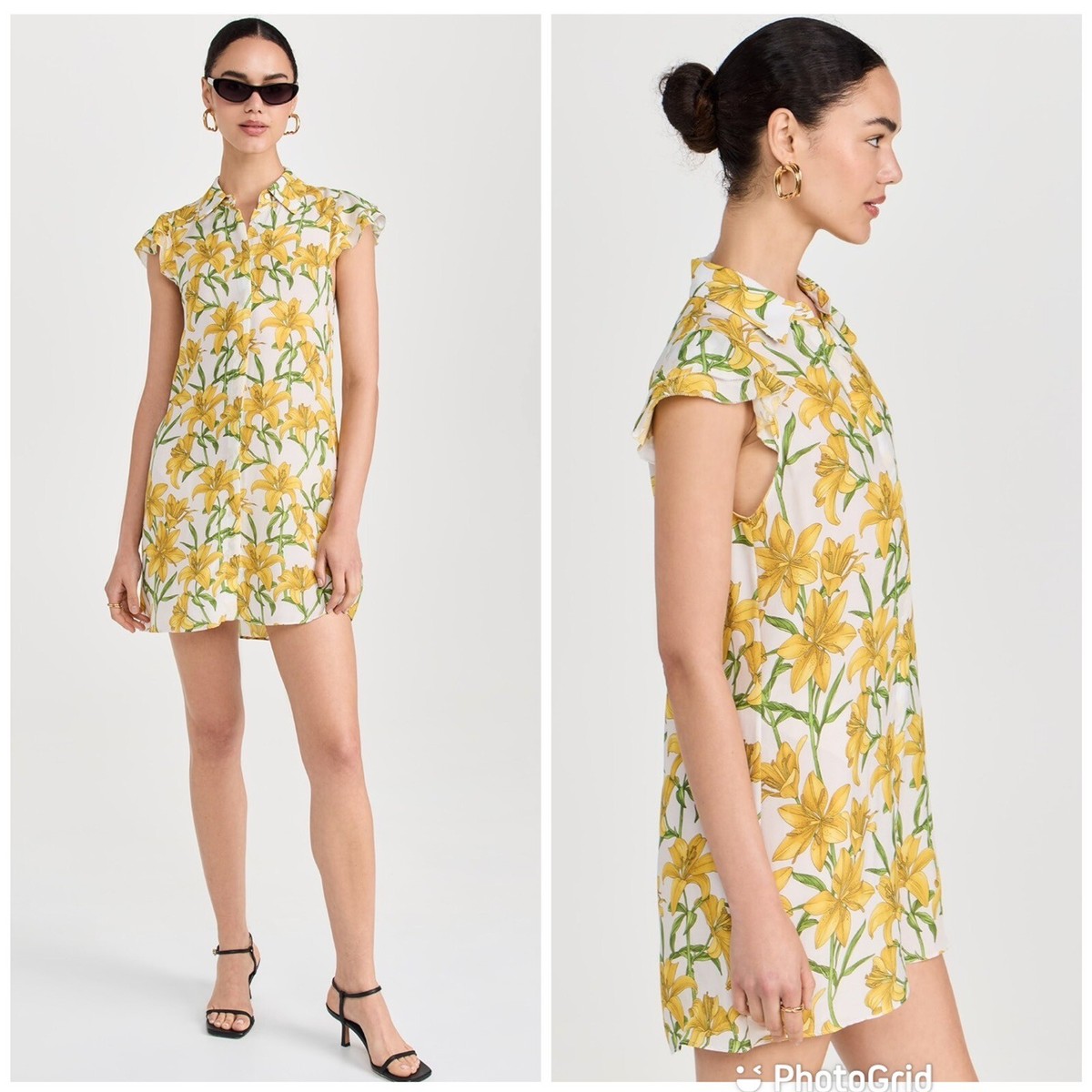 alice + olivia Jem Ruffle Sleeve Mini Shirt Dress in