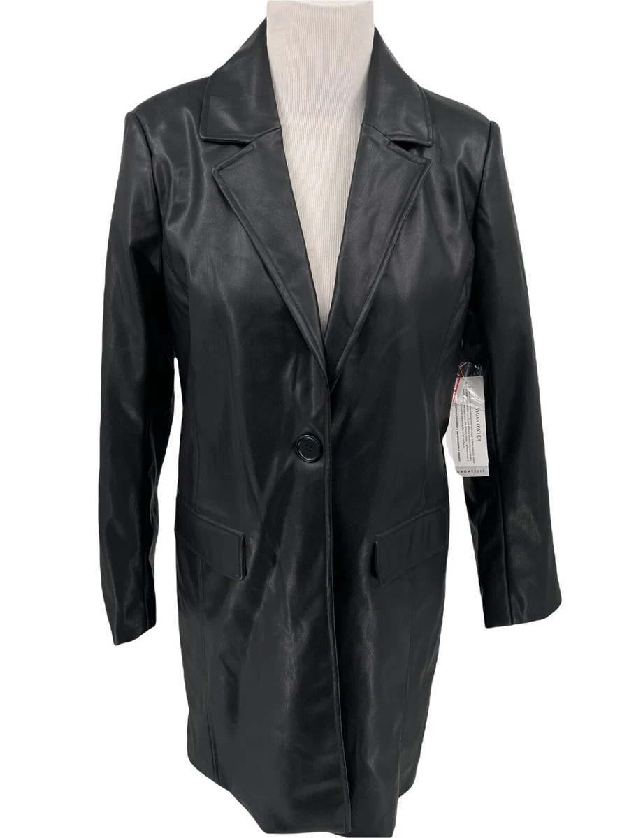 NEW Bagatelle Heritage Black Vegan Faux Leather Long Coat Womens Size Medium eBay