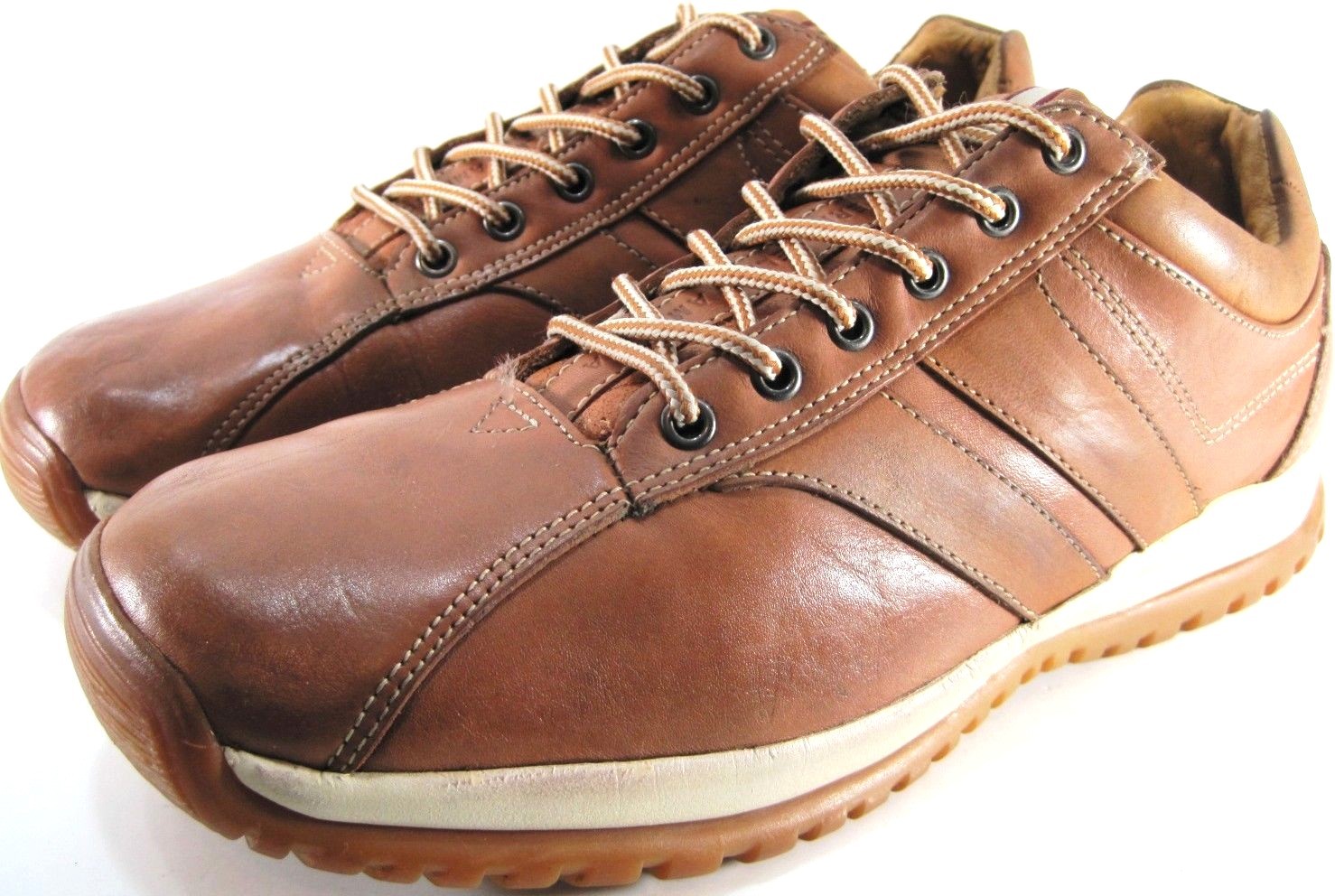 Perry Ellis Men Leather Athletic Shoes Size 10 Euro 44 Brown Mustard