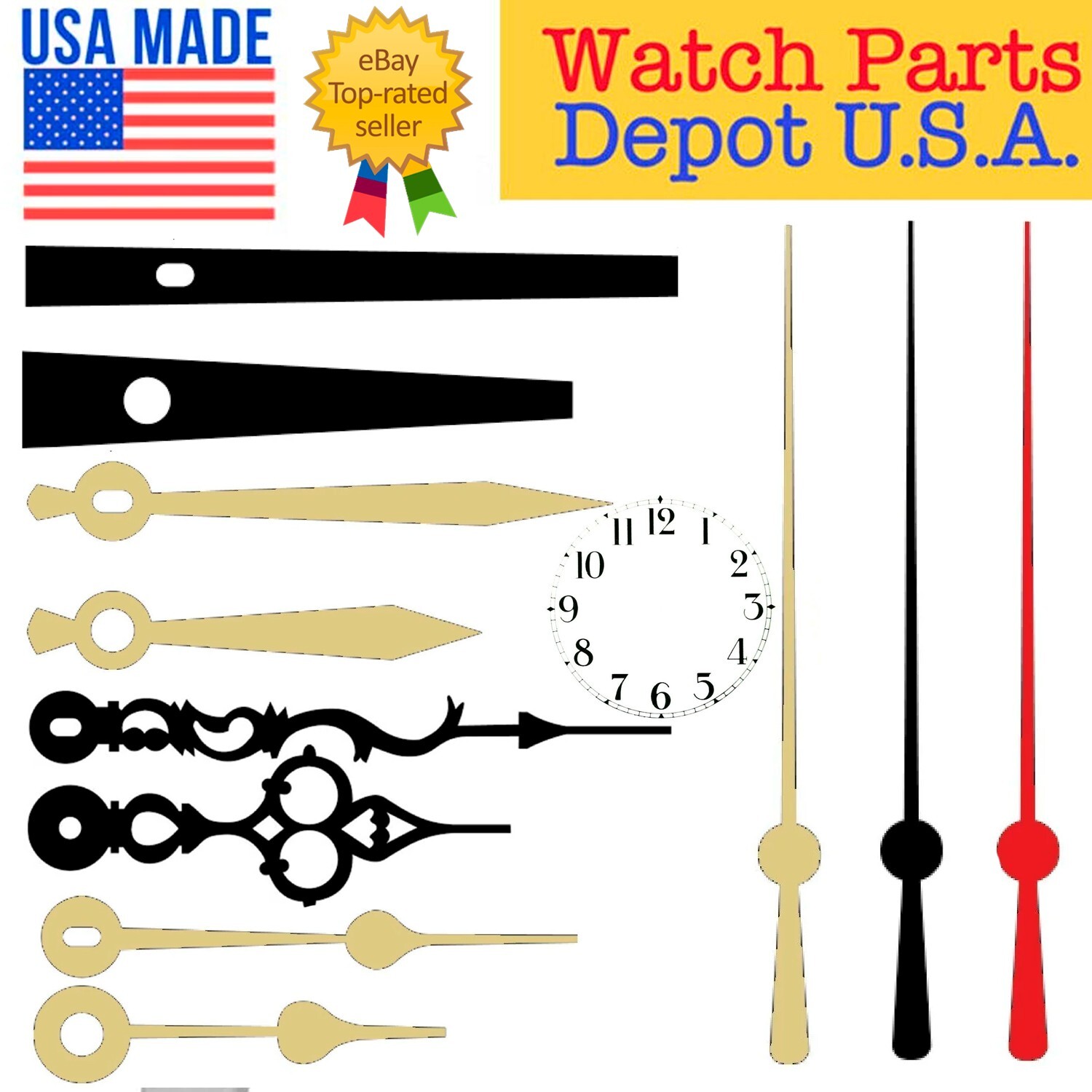 American Made Clock Hands Kit / Clock Arms / Fits Most Clock Movements ...