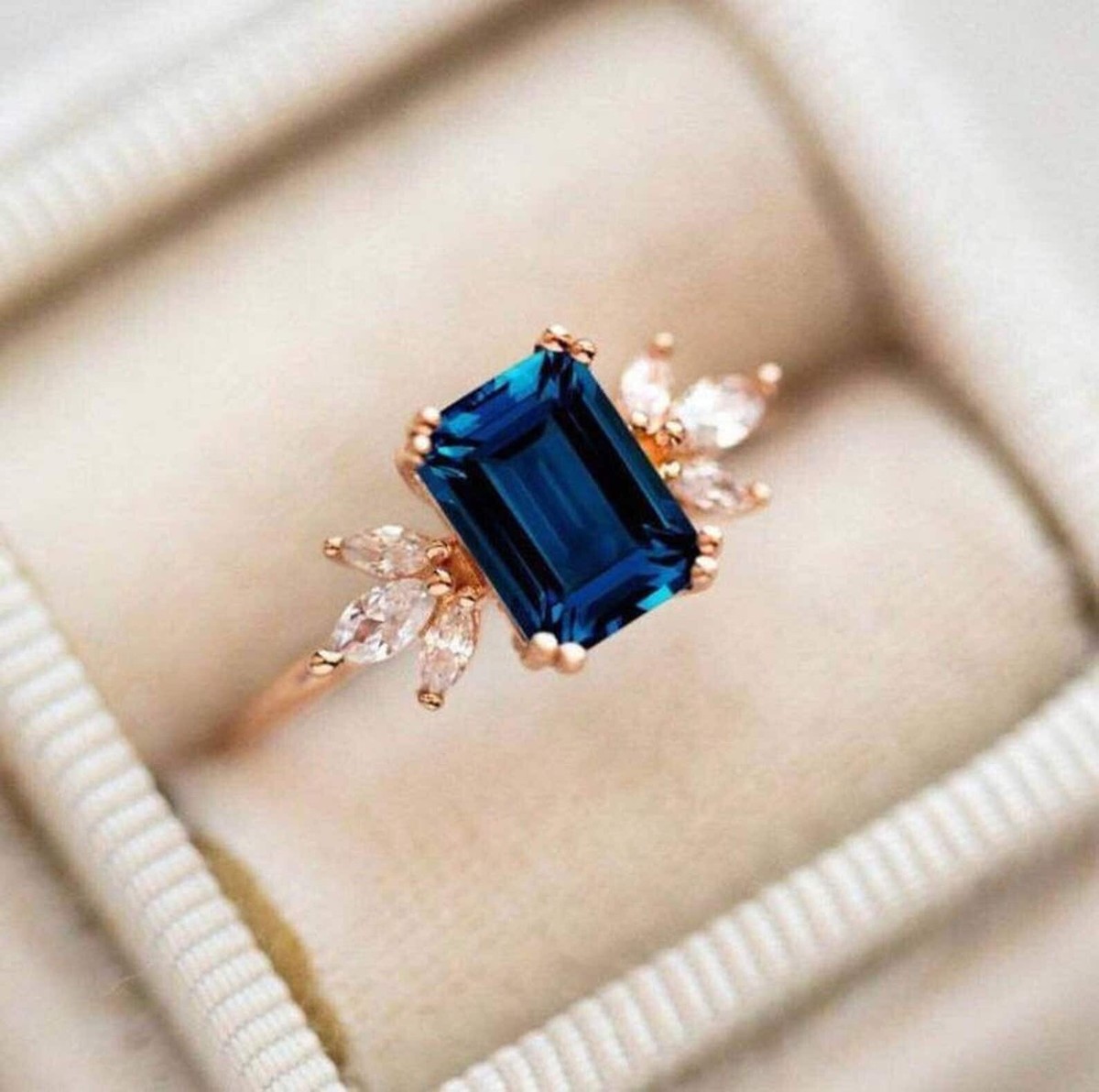London Blue Topaz Emerald Cut Ring, November birthstone Ring 925