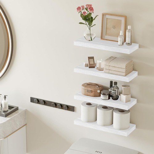 Set of 4 Floating Wall Shelves Picture Ledge Display Rack Book Hanging Shelf UK - Picture 12 of 17