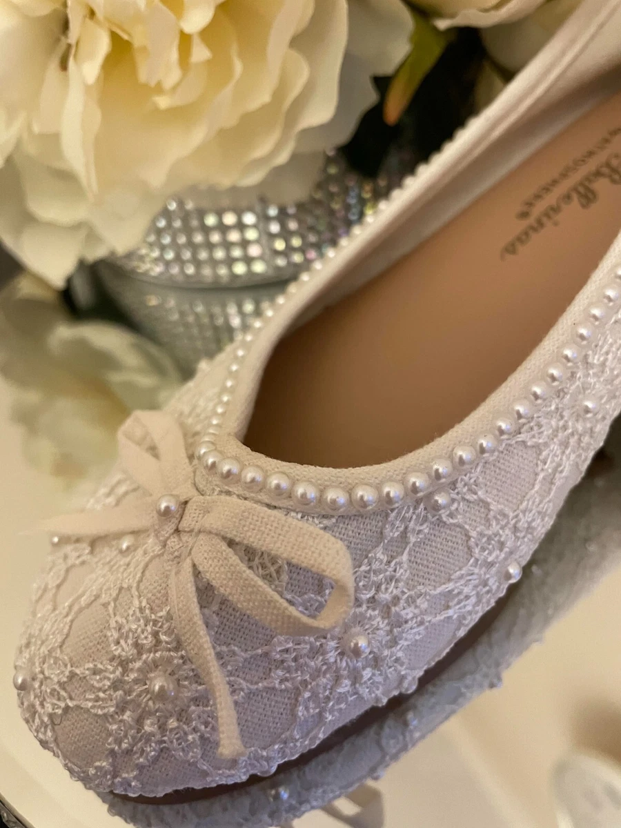 HANDCRAFTED PEARL LACE WEDDING BRIDE BRIDESMAID BALLET PUMPS FLAT BRIDAL SHOES