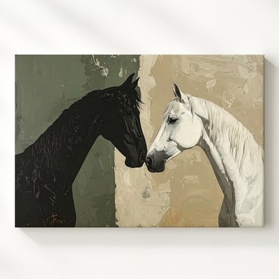 Wall Art Duality Of Horses Canvasminimalist Black And White Equestrian Art