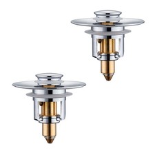 Universal Bathroom Sink Stopper - 2 Pack Chrome Silver Pop Up Drain Stopper f...