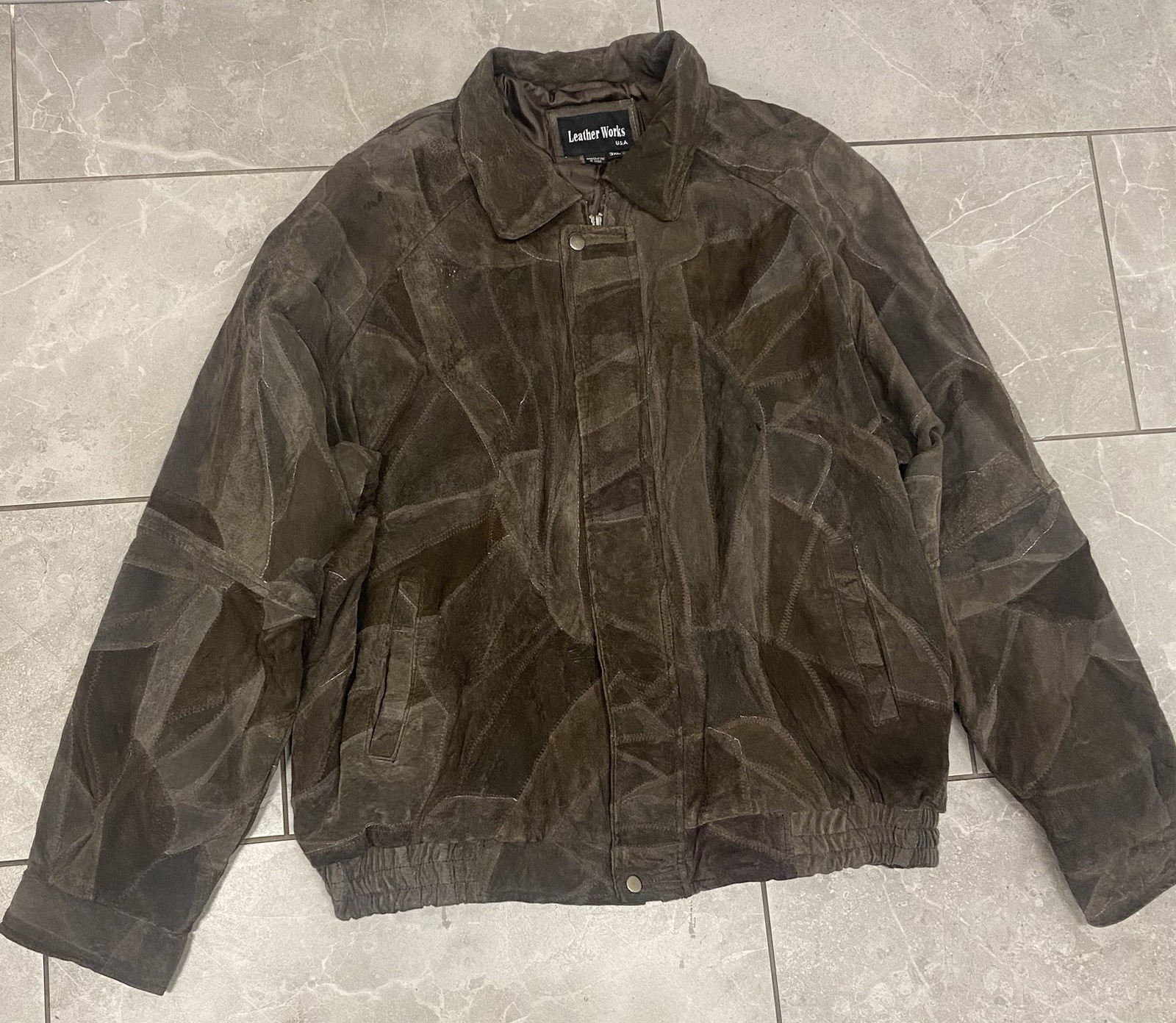 LeatherWorks 3X Brown Suede Patchwork Bomber Jack… - image 1