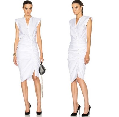 Veronica Beard Women Ruched V-Neck Shirt Dress White Size 6
