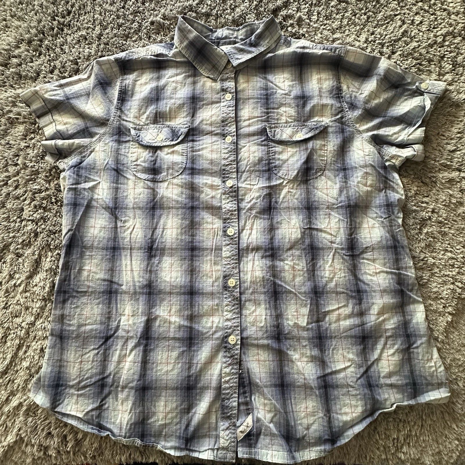 Woolrich Button Down Shirt Men's XL Blue Flannel Outdoors Short Sleeve Plaid