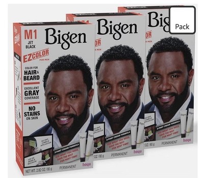 Bigen EZ Color M1 Jet Black Hair & Beard Dye Cream Gray Coverage 2.82 oz 3