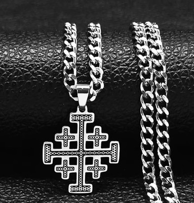 New Christian Catholic Jerusalem Cross Pendant Chain Five-Fold  Stainless Steel