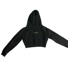 ALPHALETE Black Cropped Hoodie Sweatshirt Pullover Long Sleeve Size Small