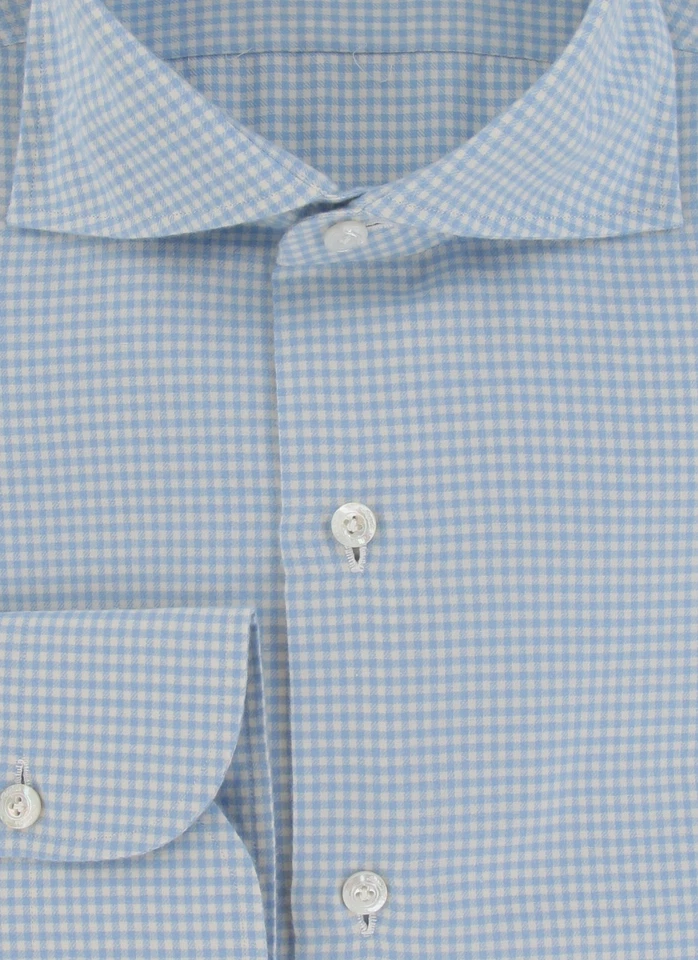 $450 Finamore Napoli Light Blue Micro-Check Shirt - Slim - (FN127241) - Image 2 of 4