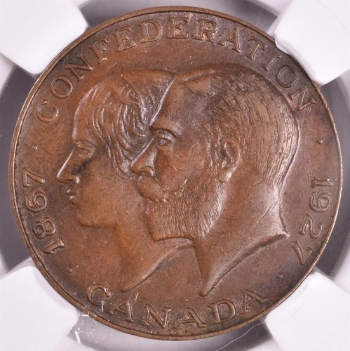 1927 Dated Canada Bronze Confederation Anniversary (25mm) - NGC AU58 BN