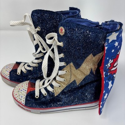 Twinkle Toes Skechers Kids Girls Superhero Boots Lightning Bolt Capes Size 3.5