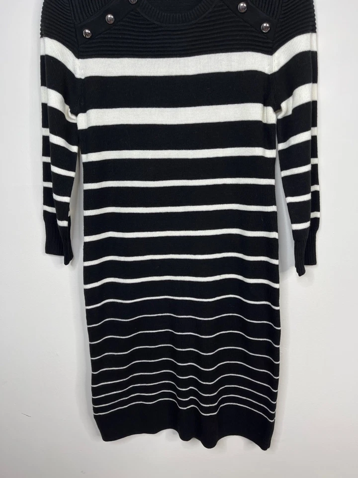 Vestido Suéter Calvin Klein Para Mujer Pequeño Mediano Negro Blanco Rayas Tejido Informal Foto 4 de 4