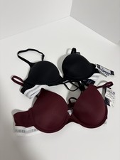 Tommy Hilfiger Push-Up Strappy Back Bra Set 2 Pack Black Burgundy 34B Adjustable