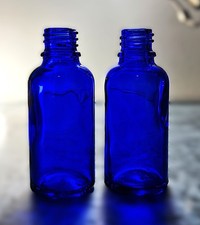 Pair Modern Cobalt Blue Glass Bottles 30ml 1oz Empty Essential Oil Tincture
