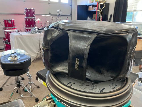 Vintage Gretsch LOGO 5.5 x 14 Naugahyde Snare Drum Bag Black Brass Zipper NICE!!