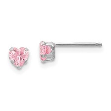 14k White Gold Madi K 4mm Pink CZ Heart Post Earrings Kids Love Gift