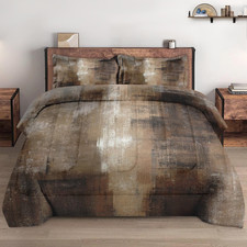 King Size Comforter Set 3 Pcs Ombre Brown Grey Bedding Soft Cozy Bedroom Decor