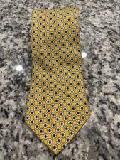 Brooks Brothers 100% Silk Tie Made In USA Gold Yellow Blue Geometric Wheels