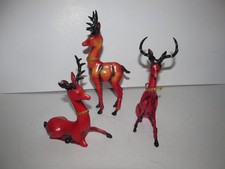 3 Vintage Celluloid Plastic Long Legged Reindeer Deer Christmas Decorations C4