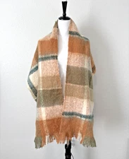 Steve Madden Plaid Blanket Wrap Scarf Women Brown Tan Multi Cozy Shawl OS