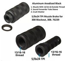 5/8X24 TPI 2PC Aluminum Muzzle Brake For .308 300 762 With 13/16X16 TPI Sleeve