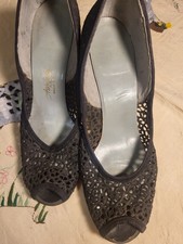 Vintage 40s Spider Web Cuban Heels 7b Halloween Goth Costume Party Open Toe