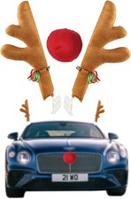 Car Reindeer Antlers  Nose - Window Roof-Top  Grille Rudolph Reindeer Jingl...