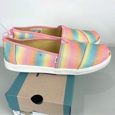 TOMS Alpargata Rainbow Glitter Slip On Shoes Candy Pink NWT Youth Girls Size 6