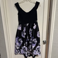 XSCAPE Navy and Lavender Floral Print Hi-Low Midi Dress SIZE 12