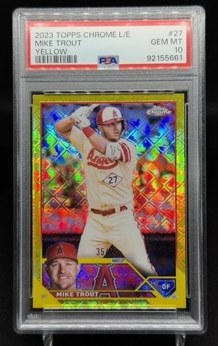 2023 Topps Chrome Logofractor MIKE TROUT YELLOW /75 PSA 10 #27
