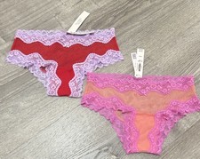 NWT 2 VICTORIA'S SECRET Tease PEACH ORANGE  LILAC MESH LACE BOW CHEEKY PANTIES