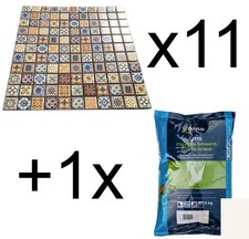 11x Moroccan Vintage Mosaic Wall Tile + Grout 5kg Jasmine Grout
