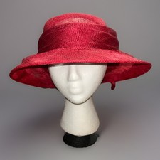 Red Straw Wide Brim Derby Wedding Tea Party Church Hat W/ Lg Bow NWOT