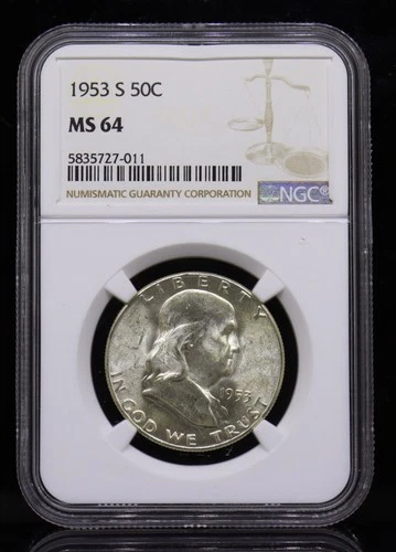 1953-S Franklin Half Dollar NGC MS64