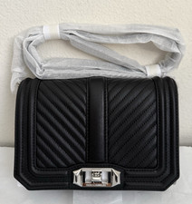 NWT Rebecca Minkoff Chevron Quilted Small Love Leather Crossbody Bag Black