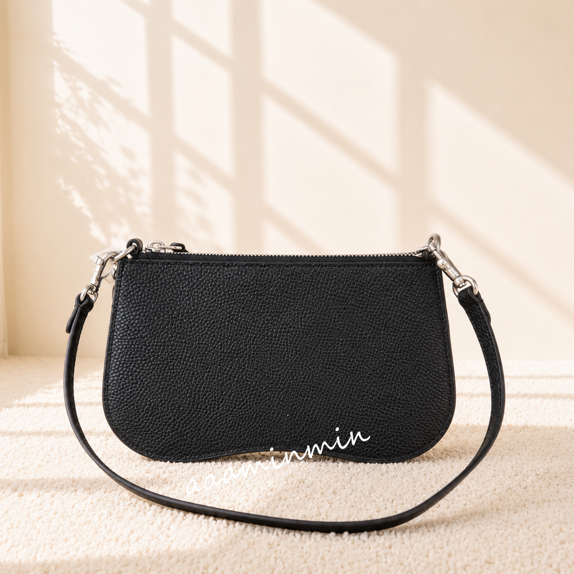 NWT Coach Wavy Double Pouch Bag In Coachtopia Leather Black CT381