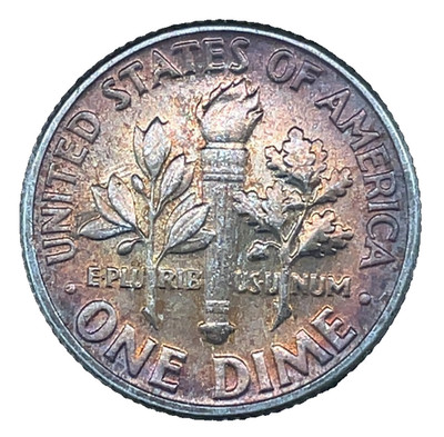1955 Roosevelt Dime BU Original Colorful Mint Set Toning Silver 10c US Coin #14