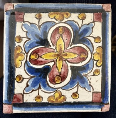 Vintage Decorative Floral Ceramic Tile 6 x6'' Handcrafted/painted Seville, Spain