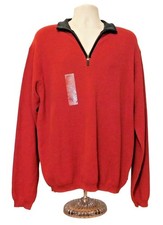 IZOD Sweater Mens L Red 1/4 Zip Pullover Long Sleeve 100 Cotton NEW