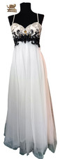 SHERRI HILL 6 White Beaded Formal Dress Empire Evening Pageant Gown Pearl Bows
