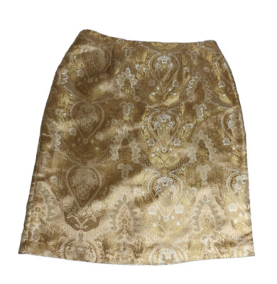 Jaclyn Smith Size 10 Gold Shiny Floral Knee Length Skirt - Excellent Condition