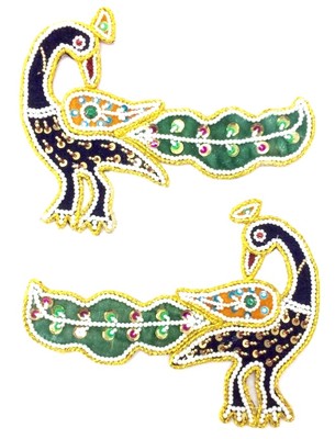 3D 2 x schöner Samt Pfau mit Pailletten & Perlen Hindu religiös Aufkleber